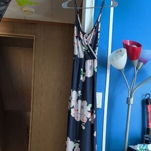 Floral Maxi Dress - Navy and Pink